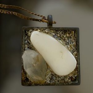 brooch square modern rock garden style with quartz natural stone delicate chain